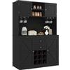 Senmate Mobile Cucina con 4 Ante + 2 Cassetti, Credenza Alta con Ripiani Regolabili e Cantinetta Vino, Sideboard Multifunzione per Cucina/Soggiorno, Anti-Ribaltamento, Struttura MDF (Nero)