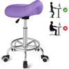 YEEZEE Sgabello da sella ergonomico - Comoda sedia da sella con un ampio cuscino da sella, girevole e regolabile con ruote e pedale ad anello per medicine, massaggi, salone, ufficio e casa (viola)