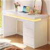 DACHETOU Scrivania moderna 120 × 50 × 78,5 cm Bianco - Scrivania per computer con tre cassetti, piano di lavoro allungato, gambe rinforzate, per home office