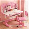Reheyre Set di scrivania e sedia per bambini, rosa con altezza regolabile, cassetti e contenitori, motivo cartone animato, tavoli e sedie per bambini e ragazze (rosa)