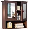 UYIHOME Armadietto da bagno con specchio, pensile, 2 ante, aperto | Scomparto aperto e ripiani regolabili, 2 porte a specchio magnetiche, facile da montare, facile da pulire. Per bagno, cucina