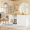 HOXINBLY Isola cucina multifunzionale con piano tavolo allungabile, bancone trasformabile, ripiani regolabili a 360°, ripiano snack, chiusura magnetica e ampio cassetto. colore bianco.