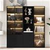 Yrxin Vetrina a LED, 140 x 40 x 160 cm, libreria e armadio multifunzione con vetro e scomparti aperti, cerniere a chiusura morbida, illuminazione LED multicolore, vetrina in vetro antipolvere
