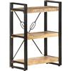 Homgoday Libreria a 3 ripiani, 60 x 30 x 80 cm, in legno di mango massiccio, libreria, scaffale per soggiorno, casa, ufficio, mobili da interni