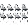 PPkrimnel Sedie Da Giardino, Nero, Set 8, Plastica Esterno Anti-UV | Sedia Da Giardino Ed Esterno Fino A 150 KG, Schienale Reticolato Traspirante, Antiruggine, Piedi Regolabili In Altezza