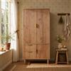 BENMWS Armadio in rattan intrecciato, stile rustico effetto rovere, 181 x 78 x 45 cm, ripiano semicircolare aperto, 2 ante con chiusura magnetica, 2 cassetti, asta appendiabiti e protezione