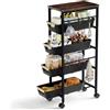 Niktulo Carrello Cucina, Carrello Con Ruote Portatutto Cucina, Cesto Impilabile Per Frutta E Verdura, Carrello Da Cucina A 5 Livelli, Carrello Cucina Salvaspazio Con Ruote Bloccabili E Piano In Legno