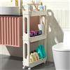Zalydala Carrello da cucina con 3 livelli, mobile da cucina sottile per il bagno, in plastica con 4 ruote, bianco - ripiano sottile per shampoo di carta