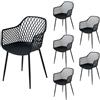 PPkrimnel Set di 6 sedie da sala da pranzo con schienale moderno geometrico in plastica con gambe in metallo, sedie da giardino per esterni, sedie da pranzo con braccioli, per balcone, nero