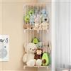 SUNMON Scaffale angolare a 2 ripiani, montaggio a parete | Organizer in legno salvaspazio per peluche, con corde elastiche per un facile accesso, ideale per tenere in ordine la