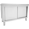 SAUADY Porte scorrevoli, tavolo da lavoro commerciale, armadio da cucina, in acciaio inox, con ante argento, 120 x 50 x 95 cm
