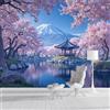 ZISTRCBAO Ciliegio In Fiore Sulle Montagne Innevate Carta Da Parati Murale, Carta Da Parati Panoramica in Seta 3D Stile Giapponese, Rosa Poster Murale per Soggiorno Camera Da Letto Sala Da Pranzo 200x140cm