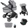 Nurse Wander C Trio Carrito de Bebé 3 en 1, Capazo Convertible en Hamaca y Silla de Coche i-Size, Plegado Compacto, con Accesorios, Gris