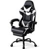 DUMOS Sedia da gaming, ergonomica, con poggiapiedi, poggiatesta e supporto lombare, regolabile in altezza, imbottita, portata 150 kg, colore: nero/bianco