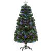 HOMCOM Albero di Natale 120cm con 130 Luci a LED e Fibre Ottiche Colorate, 130 Rami in PVC Ignifughi e Base in Metallo