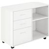 HOMCOM Mobile Porta Stampante con 3 Cassetti in Legno, Mobile Ufficio Multiuso con 4 Ruote e Ripiani Aperti, 80x40x65cm, Bianco|Aosom