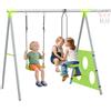 AIYAPLAY Gioco per Bambini 4 in 1 con 2 Altalene da Giardino, Canestro e Porta da Calcio, 215x180x182 cm, Verde e Grigio