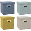HOMCOM Set 4 Scatole per Armadi in Tessuto con Coperchio e Pieghevoli 30x30x29cm, Blu, Crema, Verde e Grigio Chiaro