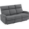 HOMCOM Divano 3 Posti Reclinabile in maniera Indipendente con Rivestimento in Ciniglia Grigia, 179x91x98 cm | Aosom Italy