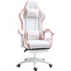 Vinsetto Sedia da Gaming con Altezza Regolabile e Schienale Reclinabile, 65x65x121-129 cm, Bianco e Rosa | Aosom Italy