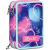 SJ GANG STYLE JAM GANG Astuccio 3 Zip, Triplo Scomparto, Completo di Matite, Pennarelli, Colori, Accessori Zaino, Elementari, Medie, Royal Violet, Bambine, viola