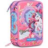 Mitama Astuccio Triplo UniDream c/Spinny pen, Accessori Scuola Elementare, 47 pezzi, Portapenne con colori, 3 Scomparti, Bambini e bambine, multicolore