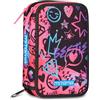 Mitama Astuccio Triplo RockNLovec/Spinny pen, Accessori Scuola Elementare, 47 pezzi, Portapenne con colori, 3 Scomparti, Bambini e bambine, multicolore
