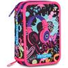 Mitama Astuccio Triplo MusicLove c/Spinny pen, Accessori Scuola Elementare, 47 pezzi, Portapenne con colori, 3 Scomparti, Bambini e bambine, multicolore
