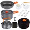 OVERMONT 14 PCS Campeggio Pentole Utensili Set da Cucina Outdoor Bollitore Padella Pentola Portabile per Picnic Campeggio Trekking Escursione 1-3 Persone