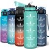 Motswedi Borracce 1 Litro, Motivazionale Borraccia Sportiva, con Time Marker, Riutilizzabile Bottiglia, d'acqua Palestra con Cannuccia, per Fitness, Palestra e Escursionismo, Blu Verde-3245C