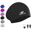 Dsane Cuffia da nuoto in silicone per capelli lunghi, design ergonomico 3D, cuffia da nuoto in silicone per donne, bambini, uomini, adulti, ragazzi, ragazze, con tappi per le orecchie e clip per naso