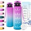 Motswedi Borraccia 1 litro, con Filtro, Borraccia Motivazionale, Prova di Perdite, Senza BPA, Bottiglia Acqua, con Marcatori di Tempo, per Scuola, Palestra, Ufficio, Ciclismo, Rosa Rosso & Ciano