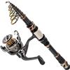 PLUSINNO - Set di canna da pesca telescopica in fibra di carbonio, mulinello da spinning con 12+1 cuscinetti a sfera schermati in acciaio inox, kit completo da viaggio per acqua dolce e salata, 2,7 m