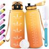 Motswedi Borraccia 1.5l, Borraccia Palestra, a Prova di Perdite Bottiglia acqua, Include Spugna di Pulizia, Motivazionale Bottiglia Plastica, per Palestra, Ciclismo, Giallo ambrato & Arancione