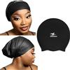 SERENDIPA Cuffia da nuoto grande per trecce e dreadlock, cuffia da nuoto da donna in silicone impermeabile per capelli lunghi (L-Large, nero)