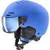 uvex rocket jr visor, casco da sci robusto per bambini, con visiera, regolazione individuale delle dimensioni, blue matt, 54-58 cm
