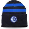 Inter Berretto invernale con Ribalta Nuovo Logo con Righe, Acrilico, Unisex Adulto, Nero/Blu, Taglia Unica