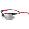 Uvex sportstyle 802 V, occhiali sportivi unisex, fotocromatico, privo di appannamenti, black red/smoke, one size