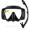CRESSI dal 1946 - SF1 & Dry Combo - Set Maschera Frameless Squadrata con Lente Temperata & Snorkel Dry Ideale per Immersioni Apnea e Snorkeling, Nero_Lente Chiara, Taglia Unica Adulti