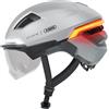 ABUS Casco da bicicletta HYP-E B.LACE - con luce anteriore, posteriore e lampeggiante e luce di arresto senza fili - con visiera e paraorecchie - per bicicletta, e-bike e pedelec - taglia L, argento