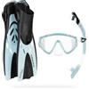 Cressi Tino Adventure Set Black/Ice Cyan [L/XL] - Set Pinne Tonga, Maschera Tino e Snorkel Scilla, per Snorkeling e Immersioni, Nero/Ice Cyan, L/XL, Adulti