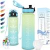 Motswedi Borraccia 1 L, Senza BPA, Prova di Perdite, Motivazionale, con Filtro, Bottiglia Acqua per Scuola, Palestra, Ufficio, Bianco Sporco Azzurro
