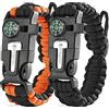 aZengear Braccialetto Sopravvivenza in Paracord (Coppia) │ Accendifuoco in selce e Acciaio, Fischietto, Bussola, Fascia Regolabile per Campeggio, bushcraft, Kit di Emergenza (Nero e Arancione)