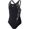 Speedo Junior Girl's HyperBoom Splice Muscleback Swimsuit | Swim Training | Chlorine Resistant, Black/Country Green/Nectarine, 5-6 Years