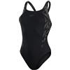 Speedo Women's HyperBoom Splice Muscleback Swimsuit | Classic Design | Quick Drying | Training | Fitness | Chlorine Resistant , Black/Oxid Grey/USA Charcoal, 28