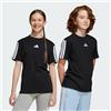 adidas Unisex - Bambini ESSENTIALS 3 STRIPES T-SHIRT, Black / White, 7-8 Years