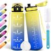 Motswedi Borraccia 1 Litro, Borraccia Palestra, a Prova di Perdite Bottiglia acqua, Include Spugna di Pulizia, Motivazionale Bottiglia Plastica 1l, per Palestra, Escursionismo, Giallo & Blu reale