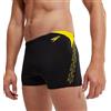 Speedo Men's Hyperboom Splice Aquashort Swimming Trunks| Quick Drying | Training | Fitness | Chlorine Resistant, Black/Lemon Drizzle, 28