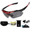 FREE SOLDIER Occhiali da Sole da Uomo Polarizzati 5 in 1 Occhiale Ciclismo MTB Softair Occhiali Tattici Militari Anti-UV400 Protezione per Ciclismo, Corsa, Pesca, Guida, Sport All'aperto, Rosso