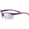 Uvex sportstyle 802 V small, occhiali sportivi unisex, fotocromatico, privo di appannamenti, purple pink/smoke, one size